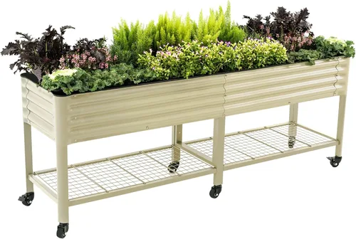 Miniatura 14 de Cama de jardín elevada rodante - Serie V, camas de jardín de 2' x 4' con patas y estante de almacenamiento para patio y porche, capacidad
