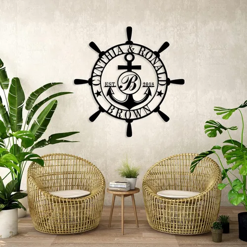 Miniatura 7 de Letrero personalizado con nombre de familia, decoración de pared náutica, letreros de metal personalizados con apellido, arte de pared de metal