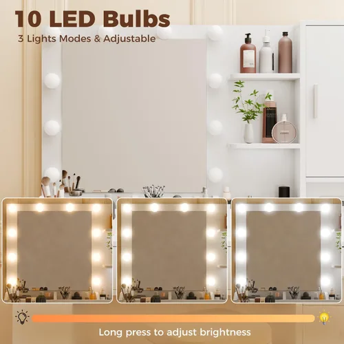 Miniatura 4 de Escritorio de maquillaje de 37 pulgadas con espejo y luces, mesa de tocador de maquillaje con 5 cajones, armario de almacenamiento grande y 4