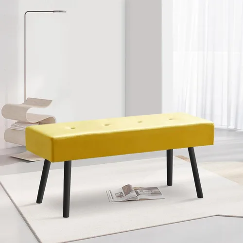 Homedot Banco decorativo para sala de estar, banco otomano elegante de terciopelo para dormitorio, pie de cama con patas de metal negro, banco