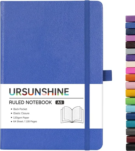 Miniatura 58 de Cuaderno punteado, diario, 5.3 x 8.26 pulgadas, tapa dura, prémium, papel grueso, doble espiral, bandas, cuero negro sintético, lazo para bolígrafo