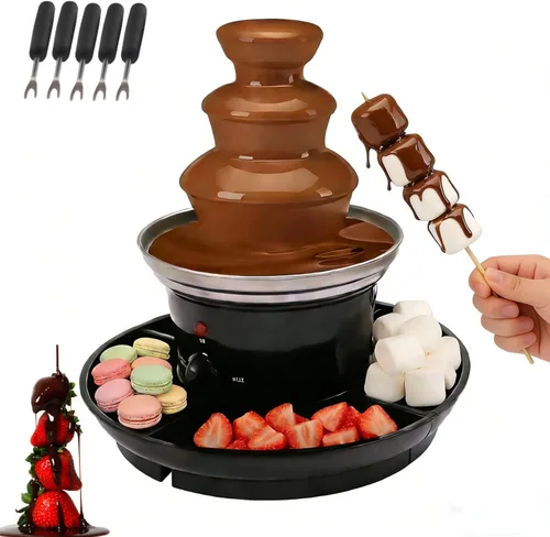 Máquina de fuente de chocolate de 3 niveles con plato de fruta, fuente de fondue de chocolate para fiestas, entretenimiento en el hogar, diseño
