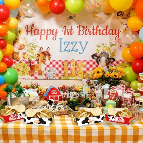Miniatura 3 de 24 piezas de suministros de fiesta de aperitivos de animales de granja, bandejas de comida de granja para fiesta de cumpleaños de granero