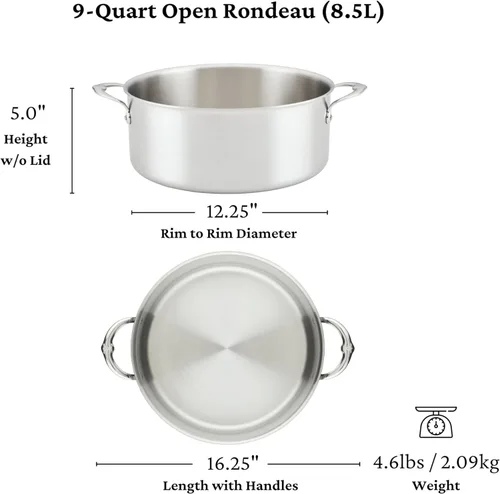 Miniatura 5 de Thomas Keller Insignia por Hestan - Acero inoxidable Rondeau de 9 cuartos de galón, compatible con placa de inducción