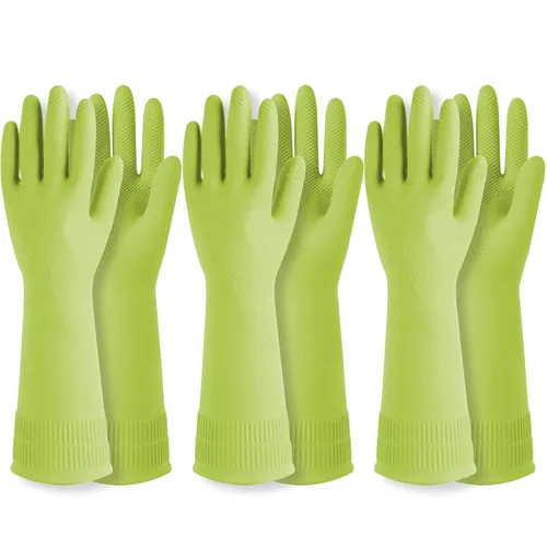 Miniatura 26 de DABOGOSA Mamison 2 pares de guantes de goma impermeables reutilizables para limpieza de lavavajillas para el hogar, guantes de cocina