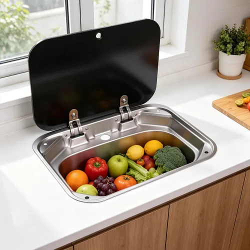 Miniatura 3 de Fregadero de cocina y bar de 17 pulgadas de montaje inferior para autocaravana, estación de trabajo, cuenco individual, lavabo para lavado de manos