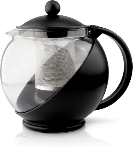 Miniatura 3 de Café Ole - Tetera redonda con hojas sueltas, para uso diario, tetera de cristal, color negro, 40.6 fl oz