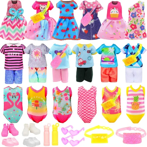 22 piezas de ropa y accesorios para muñecas mini de 5 pulgadas, incluyendo 4 juegos de vestidos de moda, 4 tops y pantalones casuales, 4 trajes de