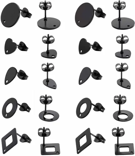 Miniatura 14 de SUNNYCLUE 1 caja, 80 unidades, 20 pares de aretes redondos planos de acero inoxidable con bucle, aretes plateados y dorados, hallazgos en blanco