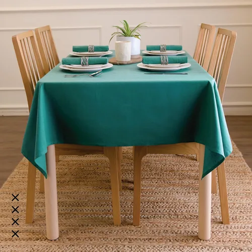 Miniatura 5 de Encasa XO Mantel rectangular de lona de algodón de 56 x 84 pulgadas, lavable a máquina, mantel esmeralda para comedor en interiores y exteriores