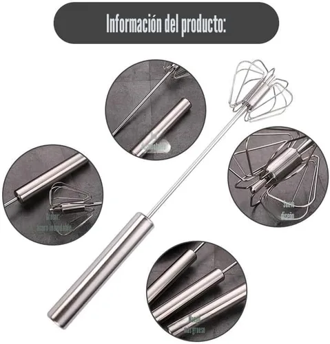 Miniatura 7 de Batidor de acero inoxidable, batidor de huevo, batidor giratorio de mano, herramienta agitadora de mano para cocinar, cocina, hogar, leche de huevo