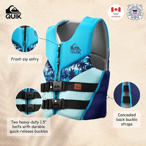 Miniatura 3 de QUIKSILVER Chaleco salvavidas juvenil para 55-88 libras, aprobado por USCG y Transport Canada PFD tipo III, evoprene nivel 70, ayuda de flotabilidad