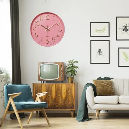 Miniatura 4 de Reloj de pared de 12 pulgadas, silencioso de cuarzo, funciona con pilas, para el hogar, cocina, oficina, escuela, sala de estar, decoración Rosa-rosa