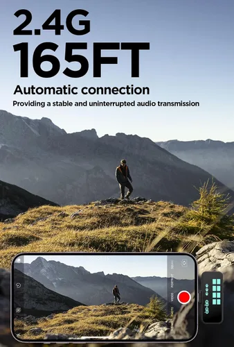 Miniatura 8 de Micrófono de solapa inalámbrico Lavalier para iPhone/Android/iPad para grabación de video con reducción de ruido/eco/sonido de estudio de 24 bits