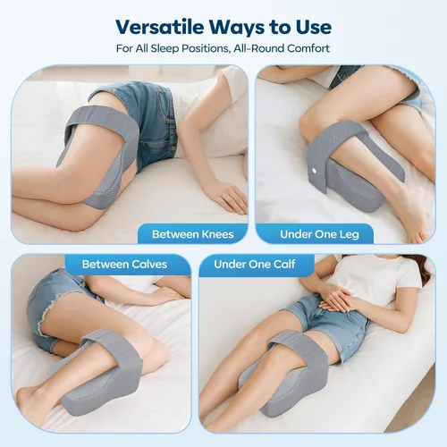 Miniatura 5 de Almohada de rodilla para personas que duermen de lado con correa ajustable, cojín de espuma viscoelástica para piernas, cómodo apoyo para aliviar