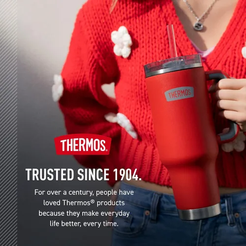 Miniatura 9 de THERMOS Taza Portavasos de Acero Inoxidable - 40 Onzas, Carmesí - Vaso Aislado con Tapa y Popote, Más Bloqueo Deslizante Resistente a Fugas