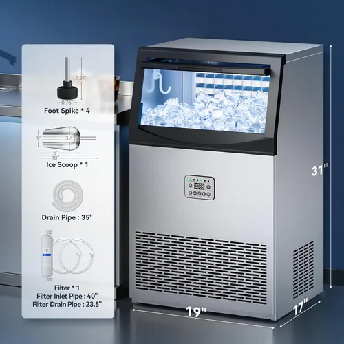 Miniatura 6 de Tehanld Máquina comercial para hacer hielo, 110 libras/24 horas con gran capacidad de almacenamiento de 33 libras, 50 cubitos de hielo/15 minutos