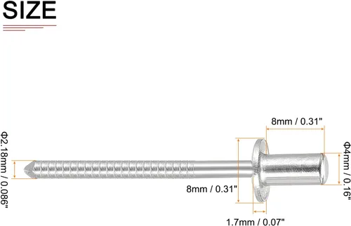 Miniatura 2 de DTGN Remaches ciegos de 0.157 in x 0.315 in (DxL) – Paquete de 25 – Bueno para la unión de maquinaria – Remache de extremo cerrado de cúpula