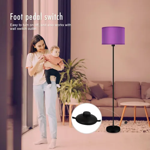 Miniatura 4 de AUQUEE Floor Lamp, Standing Lamp, Modern Stand Up Lamps with Purple Lampshade, 59" Tall, Foot Switch, Simple Living Room Decor for Kids Room, Girls