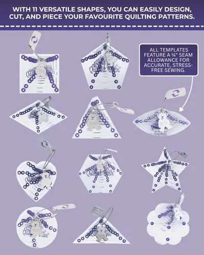 Miniatura 6 de Plantillas de acolchado de flores de The Quilted Bear – 8 plantillas de acolchado acrílicas transparentes y antideslizantes para corte preciso