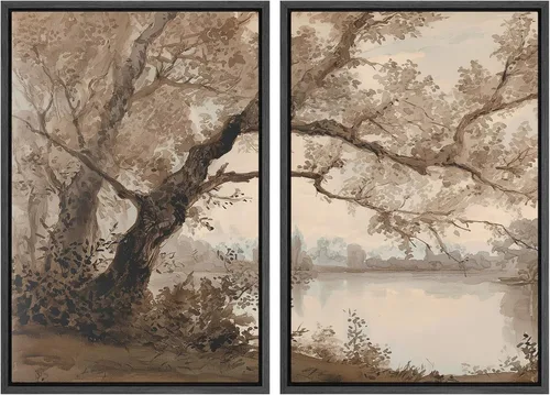 Miniatura 30 de MUDECOR Impresión en Lienzo Enmarcado Arte de Pared Anillos de Árbol de Madera de Roble Ilustración de la Naturaleza Arte Moderno Decorativo