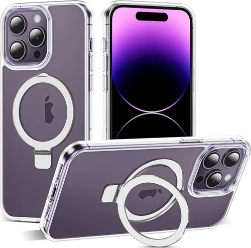 Miniatura 11 de SKYLMW – Funda compatible con iPhone 12 Pro Max y iPhone 13 Pro Max con soporte magnético invisible tipo anillo, fundas translúcidas para teléfonos