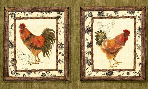 CONCORD WALLCOVERINGS ™ Papel Pintado Frontera País Patrón Gallos En Marcos Para Casa De Cocina Comedor, Verde Crema Marrón, 15 pies Por 8 in 5507800
