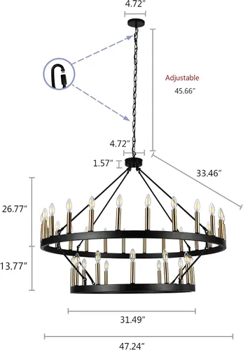 Miniatura 6 de yzzy Candelabro de 36 luces estilo vela de 2 niveles estilo vela colgante de 47 pulgadas, candelabros de hierro forjado para sala de estar, pasillo