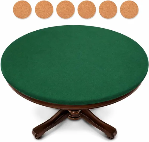 Katai Funda de mesa de póquer, estilo casino de fieltro verde para noche de juegos, póquer, mahjong, juegos de mesa, mesa redonda, 36-45 pulgadas,