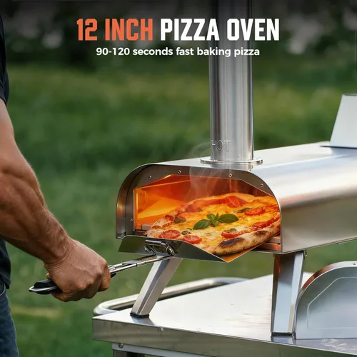 Miniatura 5 de BIG HORN OUTDOORS Horno de pizza de combustible dual de 12 pulgadas, eléctrico y pellet de madera, para interiores y exteriores, máquina de pizza