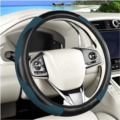 Miniatura 10 de Funda de fibra de carbono para volante de automóvil, protector elástico para volante de automóvil de 14.5 a 15 pulgadas, estilo deportivo