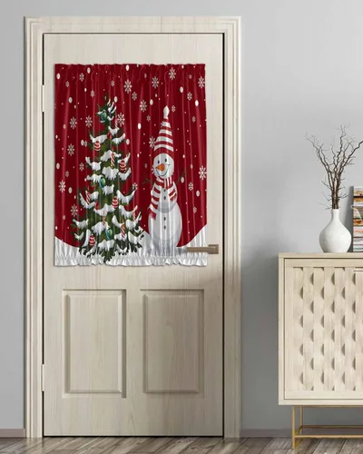 Miniatura 40 de Cortinas de puerta francesa de Navidad para ventana de puerta, panel de cortina con bolsillo para barra con alzapaños para luz lateral delantera