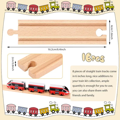 Miniatura 2 de Liliful Paquete de 16 piezas de expansión de vía de tren de madera con adaptadores macho-macho y hembra-hembra compatibles con la mayoría