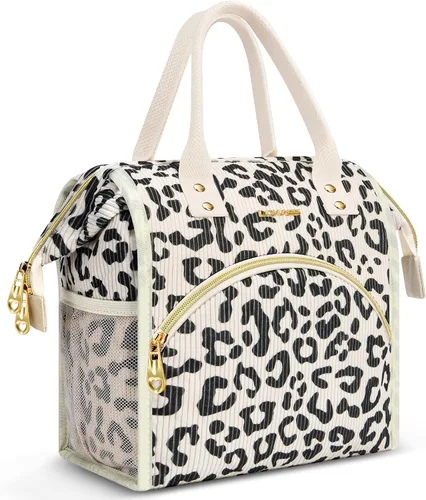Miniatura 19 de Bolsa de almuerzo aislada para mujer, bolsa de almuerzo de apertura amplia, soporte grande para bebidas, organizador térmico de nailon duradero
