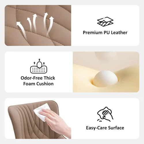 Miniatura 7 de YOUTASTE Silla de oficina color caqui, moderna silla de escritorio sin brazos con respaldo, silla giratoria ajustable de piel sintética con ruedas