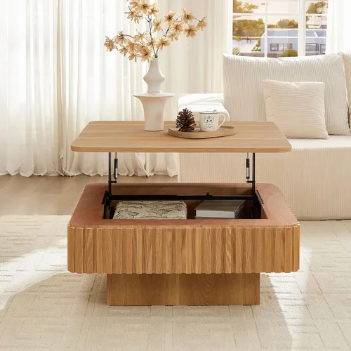 Miniatura 19 de Mesa de Centro con Tapa Elevable Mesas de Centro Cuadradas para Muebles de Sala de Estar Acanalada Pequeña con Gran Centro de Almacenamiento Oculto