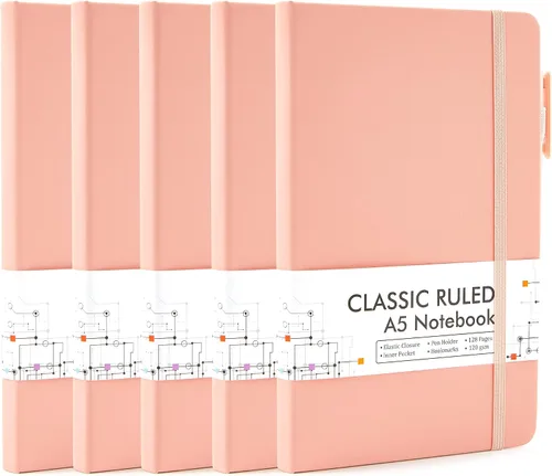 Miniatura 24 de Feela - Paquete de 5 cuadernos en blanco de tapa dura para la escuela, cuadernos de negocios clásicos con líneas cuadriculadas y soporte