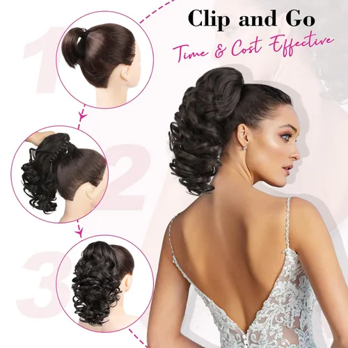 Miniatura 7 de REECHO Extensión de Cola de Caballo de 12", Clásica Suelta Rizada Ondulada con Clip de Garra, Extensiones de Cabello de Colas de Caballo para Mujer