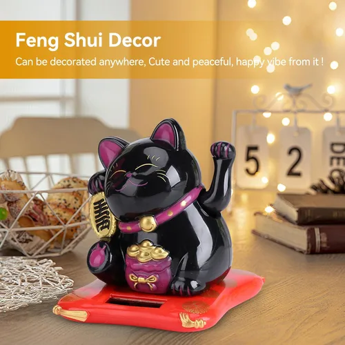Miniatura 2 de Agatige Gato de la suerte alimentado por energía solar, brazo agitador chino de la suerte, adorno de gato de la suerte Feng Shui, decoración de gato