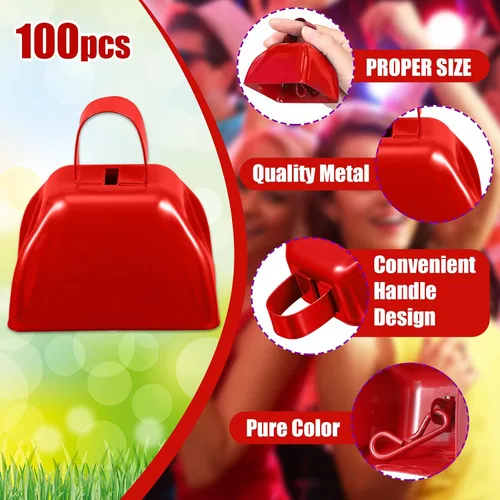 Miniatura 2 de Boao 100 cencerros de metal con asa para eventos deportivos, campanas ruidosas de vacas pequeñas, campanas de llamada para bodas, juegos de fútbol