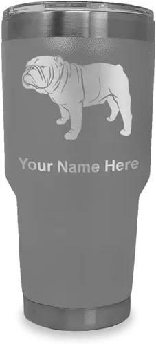 Miniatura 20 de LaserGram Vaso aislado al vacío de 20 onzas, Bulldog Dog, grabado personalizado incluido (negro)