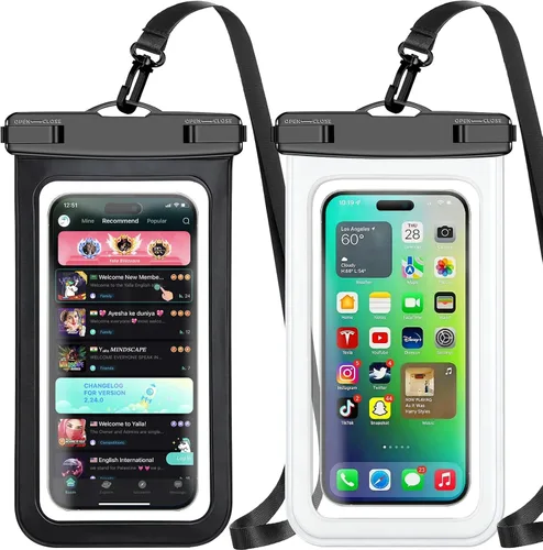 Bolsa impermeable para teléfono, paquete de 2 fundas impermeables para teléfono blanco y negro, bolsa seca para teléfono celular, nivel de