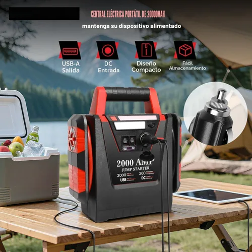 Miniatura 4 de Arrancador con compresor de aire, arrancador de batería de coche de 2000A, inflador de neumáticos de 260 PSI, amplificador de batería de plomo-ácido