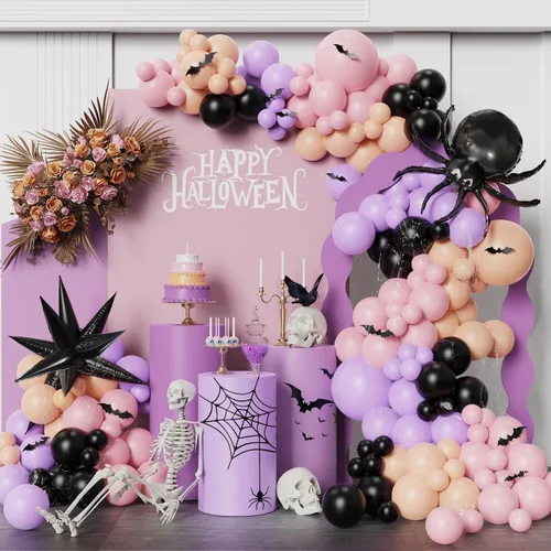 Miniatura 7 de Kit de arco de guirnalda de globos de Halloween Little BOO, 151 piezas de globos de látex blanco retro naranja quemado negro con globo de aluminio