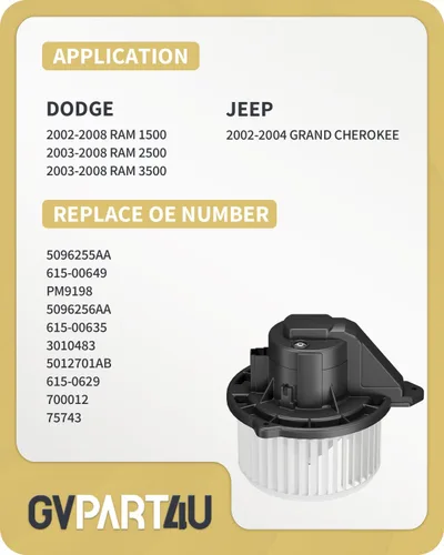 Miniatura 2 de Motor de soplador delantero 700012 para Dodge Ram 1500 2500 3500 2002-2008, para Jeep Grand Cherokee 2002-2004, 2002 2003 2004 2005 2006 2007 2008