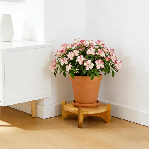 Miniatura 8 de Pumtus Paquete de 2 soportes pequeños para plantas, soporte de madera para macetas de interior, soporte desmontable de bambú para macetas