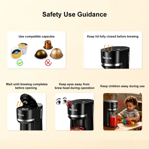 Miniatura 8 de Horavie Mini - Cafetera de porción individual para cápsulas K Cup y café molido, máquina de café de preparación rápida de una taza con recordatorio