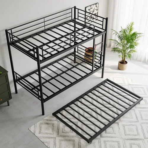 Miniatura 5 de Bellemave Litera de metal con nido, litera individual sobre individual con barandilla y escalera para niños/adolescentes, adultos, no necesita negro