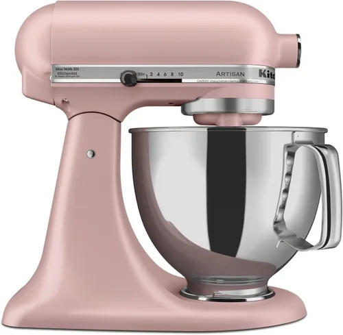 KitchenAid Artisan Series KSM150PS - Mezclador de pie con cabezal inclinable de 5 cuartos de galón con escudo de vertido, rosa seca