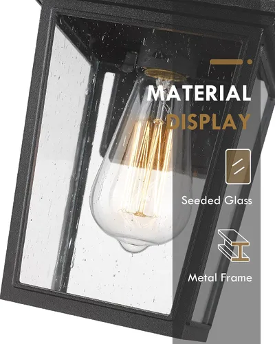 Miniatura 2 de Lámpara de pared para exteriores, linterna de pared exterior HWH, luces de porche al aire libre con pantalla de vidrio sembrado para puerta, garaje